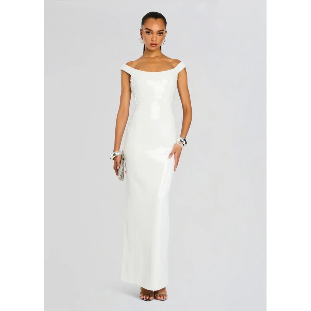 Retrofête Jazmina White Sequin One-Shoulder Gown – Size Small – NWT
